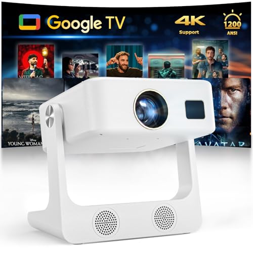[1200 ANSI/Google Store/Voice Control] 4K Outdoor Smart Projector with WiFi6 and Bluetooth, 10,000+ Apps, Portable Proyector, Sovboi 1080P Audio Phone Movie Home [180° Stand & 300 ''Display]