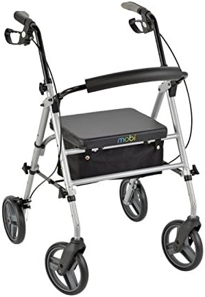 Juvo Folding Deluxe Rollator with 8" Wheels and Height Adjustable Handles and Seat, Silver, 300-Pound Capactiy (SR104)