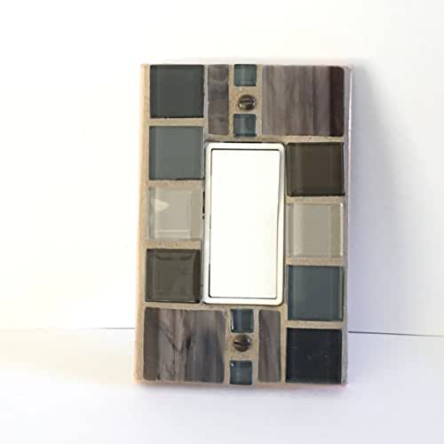 Mosaic Light Switch Cover, Gray Glass Switch Plate, Outlet
