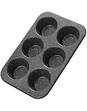 Monfish Jumbo Muffin pan 6 cup large cupcake pan black granite finish Carbon steel muffin tin 3.5inch cup (6cup)