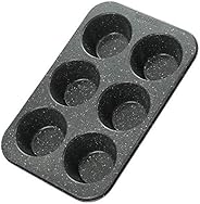 Monfish Jumbo Muffin pan 6 cup large cupcake pan black granite finish Carbon steel muffin tin 3.5inch cup (6cu
