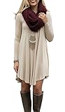 Women's Long Sleeve Casual Loose T-Shirt Dress Beige XL