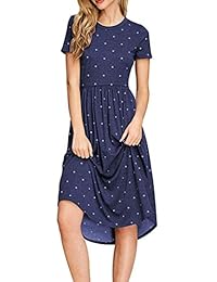 Vestido de verano para dama, informal, con lunares, manga corta, con bolsillos