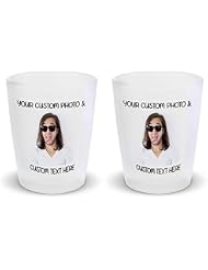 Shot Glasses Bar Accessories Custom Personalized Photo Picture & Text Alcohol Bar Supplies Set of 2 Ceramic 2 Oz