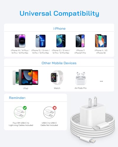 i Phone Charger Fast Charging, 4 Pack 20W Fast Charger i-Phone with 6 FT USB C Charger Cord, IP14 13 Fast Chargering Compatible with iP14 13 12 11 Pro Max,14 Plus,XR,XSMAX