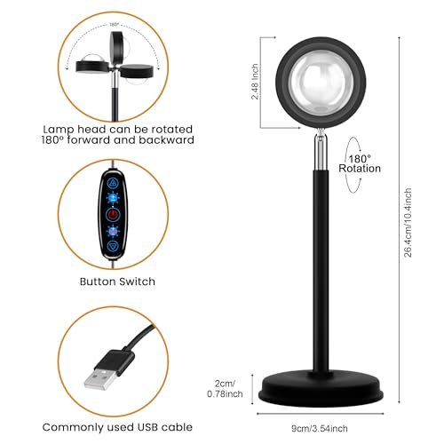 Tsrarey Sunset Lamp Projection, Not Only 21 Colors Sunset Lights, 180 Degree Rotation Led Light, Push Button Switch & APP Control Projector for Party Bedroom Decor