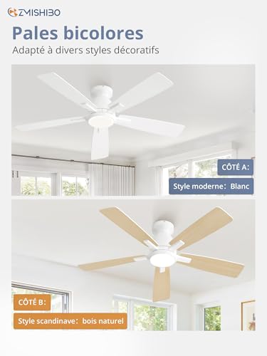 ZMISHIBO Ceiling Fan with Light Ø117cm, DC Motor Silent and Reversible, Adjustable LED Lighting 3000K-6000K, Fan Lamp with Remote/App, 6 Speeds for Bedroom and Living Room