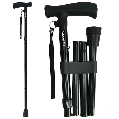 CLOKTA Walking Cane for Men and Women, Foldable Floral Lightweight Adjustable Portable for Folding Canes, Comfortable T-Handle for Seniors Adults