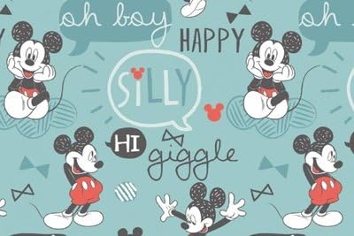 Mickey Mouse Fabrics - Mickey Mouse Giggle Blue VISF41 - by 0.5 Metre - 100% Cotton (Mickey Mouse Giggle Blue VISF41)