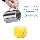 Milk Frothing Pitcher - Stainless Steel Frothing Pitcher 20 OZ Frothing Cup with Measurements on Both Sides for Espresso Cappuccino Coffee Latte Art Pitchers Milk Frothers