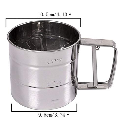 Baking Stainless Steel Shaker Sieve Cup, Bubblefish Shaker Sieve Cup with Measuring Scale Mark for Flour Icing Sugar
