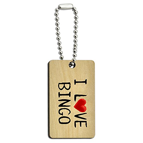 I Love Bingo Written on Paper Wood Wooden Rectangle Key Chain