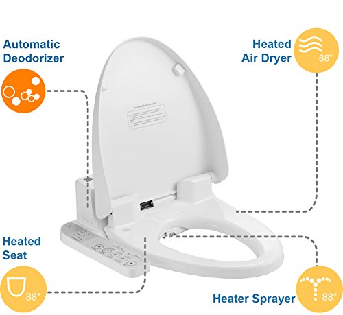 Cascadia Smart Toilet Seat with Arm Control Panel by Pacific Bay - Features Bidet, Instant Heating Water, a Heated Seat, Multiple Cleaning Settings, a Heated Dryer, and a Deodorizer - NEW 2019 Model