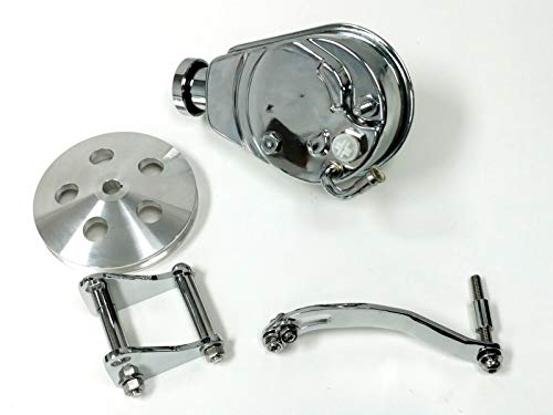 Sbc Chevy Chrome Saginaw Style Power Steering Pump W/Bracket & Pulley - Thumbnail 3