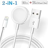 ATETION 2 in 1 Phone Charger Cable & Charging Station Compatible for Apple Watch Holder for Apple iWatch Series 4/3/2/1/iPhone X Xs MAX/8 Plus/8