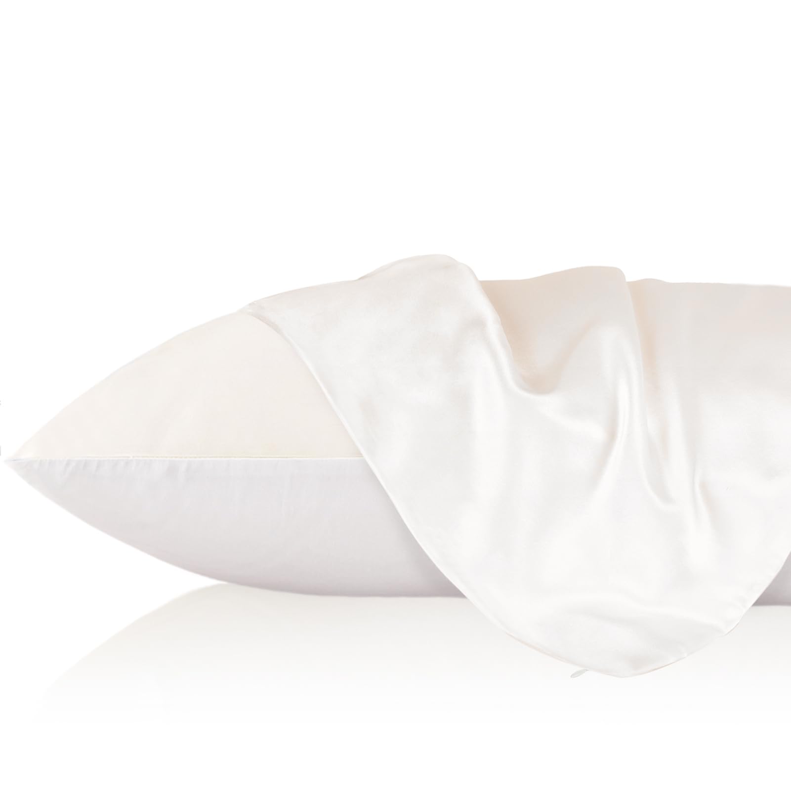 LILYSILK 1PC Silk Pillowcase for Hair and Skin 19 Momme Mulberry Silk Pillow Sham Cover with Cotton Underside Soft Hypoallergenic Silk Bed Pillow Case with Hidden Zipper (Standard 50x75cm, Ivory)
