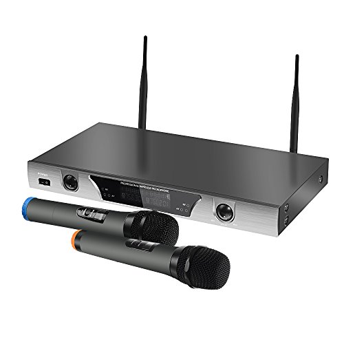 ARCHEER 200 Channel UHF Professional Wireless Microphone Mic System with LCD Display and Dual Handheld Dynamic Microphones for outdoor wedding, Conference, Karaoke, Evening Party