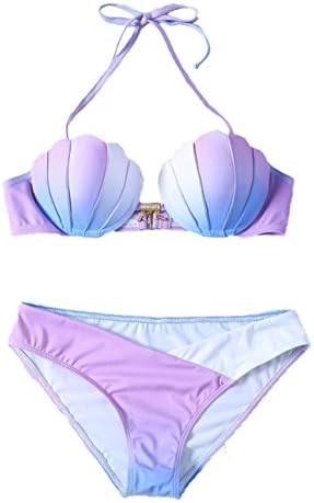 Wanburui Womens Sex Purple and Blue Seashell Padded Hammock Mermaid Bikini Swimsuit Set (XL, Purple A)