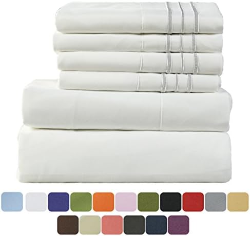 TasteLife 105 GSM Deep Pocket Bed Sheet Set Brushed Hypoallergenic Microfiber 1800 Bedding Sheets Wrinkle, Fade, Stain Resistant - 6 Pcs(White, Queen)