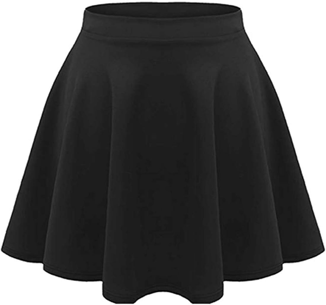 Loxdonz Girls Kids Casual Mini Stretch Waist Flared Plain Pleated Skater Skirt: Clothing