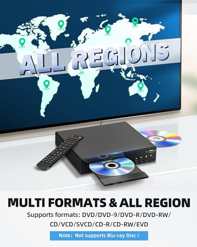 DVD Player for Home with HDMI, DVDs Players of All Regions for TV, RCA, USB, Remote Control, Support 1080P, NSTC/PAL, Breakpoint Memory. DVD Player for TV Black Metallic