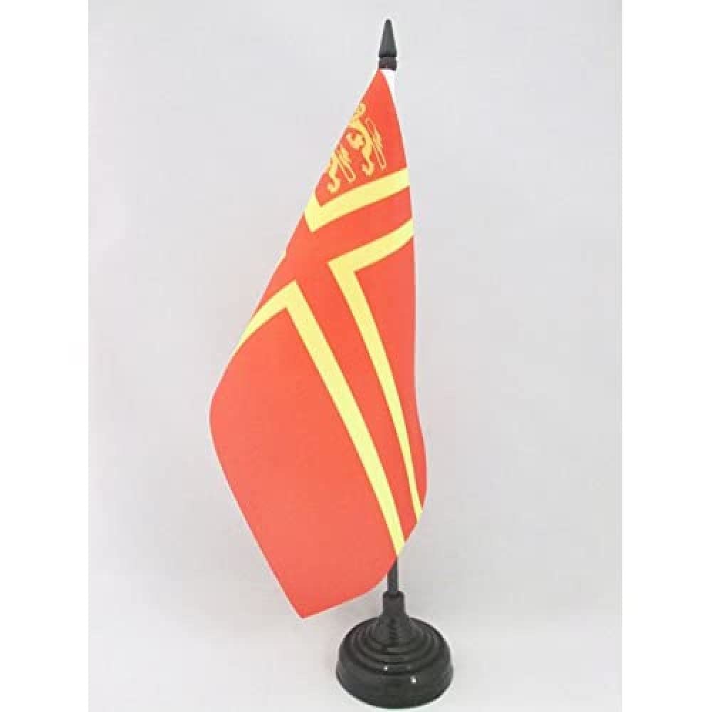 AZ FLAG Normandy Saint Olaf Cross 2 lions Table Flag 5'' x 8'' - Normandy Province Office Decoration 100% Polyester 21 x 14 cm - Mini Desk Flag with Pole and Black Plastic Base