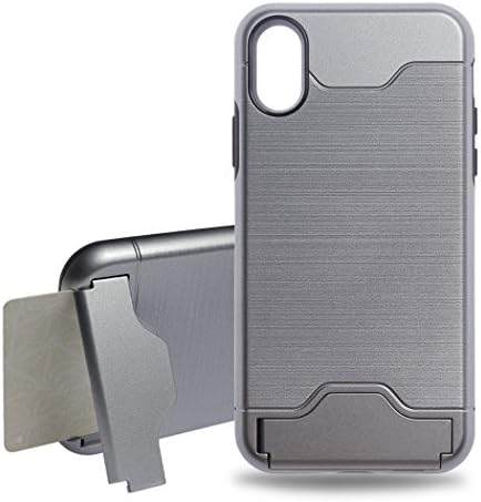 iPhone X Case With Card Holder Slot and Kickstand, Heavy Duty Shockproof Case Dual Layer Hard Plastics and Carbon Fiber Rubber Silicone 2 in 1 Shock Absorbent Case for iPhone X 10[2017]
