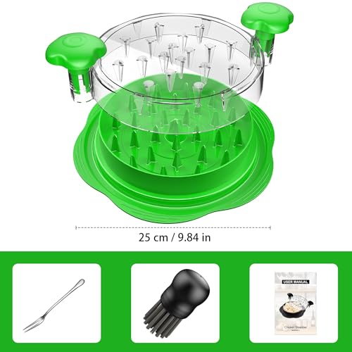 Large Chicken Shredder with Brush and Fork, Visible Meat Shredder Machine, Strong Non-Slip Strip, Ergonomic Handle, BPA Free, Suitable for Pork, Beef and Chicken (Green)