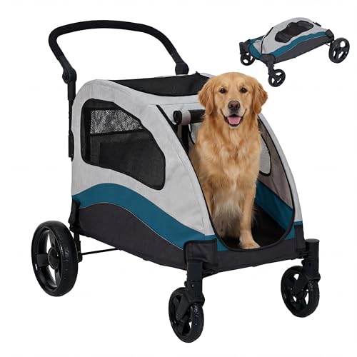 EliteEdge Dog Stroller for Large Dogs, Extra Large Pet Stroller, 4 Wheels Dog W…