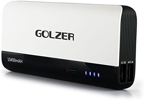 Golzer Battery Bank Quick Charge 2.0 Dual Port Portable External Battery 10400Mah Fast Charger - Black
