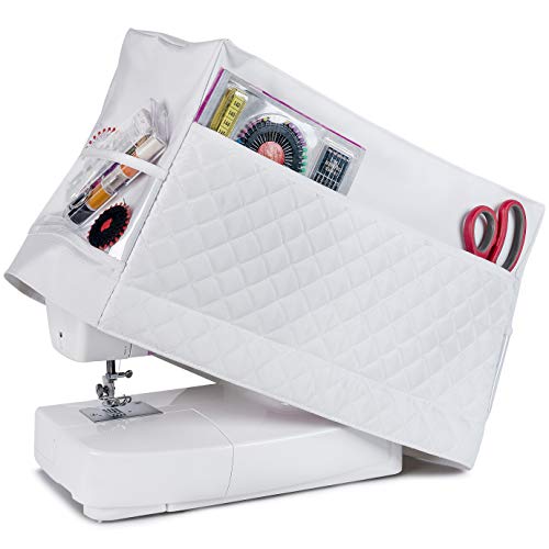 Sewing Machine Cover with 3 Convenient Pockets - Protective Quilted Dust Cover Pro - Universal for Most Standard Singer & Brother Machines | Rodi's (White) - Thumbnail 2