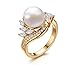 VNOX 18K Gold Plated Copper Cubic Zirconia Man-Made Pearl Ring for Engagement Wedding, Size 8