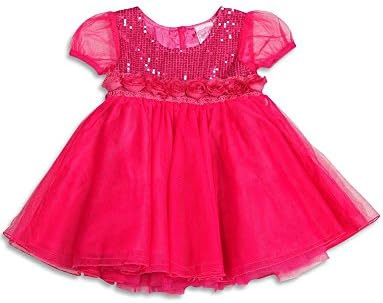Lipstik Girls - Baby Girls Short Sleeve Party Dress, Fuchsia 31143-12-18Months