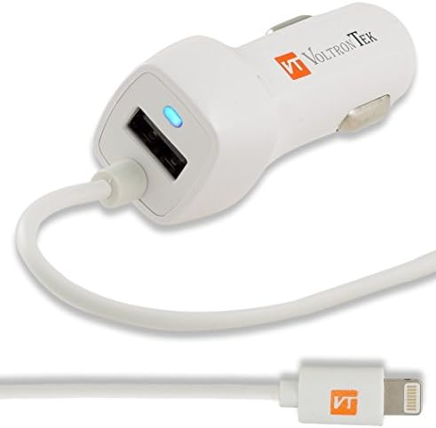 iPhone 6 Car Charger, VoltronTek Ultra Fast Travel Adapter with Extra Long Built-in Lightning Cable for iPhone 6S Plus 6 Plus SE 5S 5 5C iPad Pro Air Mini 2 3 4 and Extra USB Port for Android (White)
