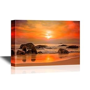 Canvas Wall Art - Sunset Over The Sea - Gallery Wrap Modern Home Art | Ready to Hang - 12x18 inches