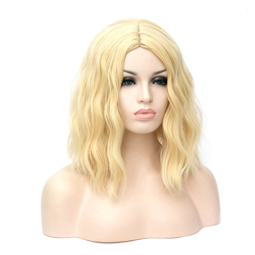 Pretty See Cosplay Wig Curly Hair 15.7inch for Cosplay, Costume Party or Daily Use Free Wig Cap, Wig Comb and Clips, Blonde