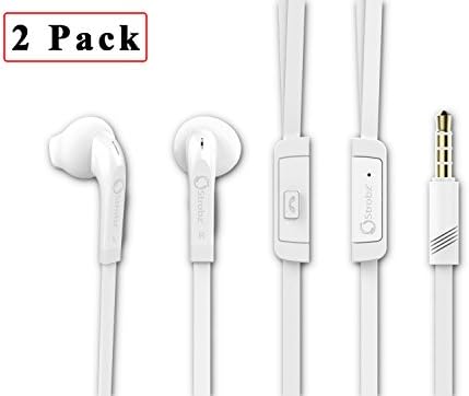 Earbuds for Samsung | In-Ear Earphones | Headphones with Multi Function Remote &amp; Mic | For Android and iPhone | Sweat Proof | Tangle Free Flat Cable | Galaxy S7 Earbuds|Premium Bass [WHITE 2Pack]