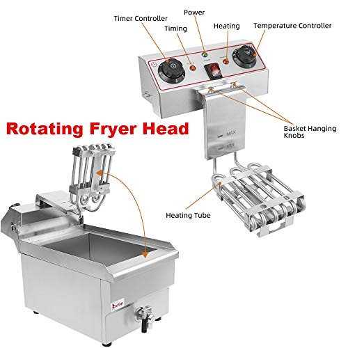 11.8L Electric Deep Fryer with basket Stainless Steel Electric Countertop Deep Fryer Basket French Fry Restaurant Home Kitchen, 110V/1500W Max (C-11.8L)