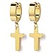 Pair Stainless Steel Gold Huggie Hinged Hoop Earrings with Cross Men Women Boys