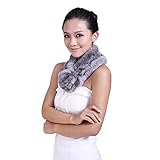 URSFUR Rex Rabbit Full Fur Pull Through Scarf with Pom 24 Inches Multicolor (Light Gray)