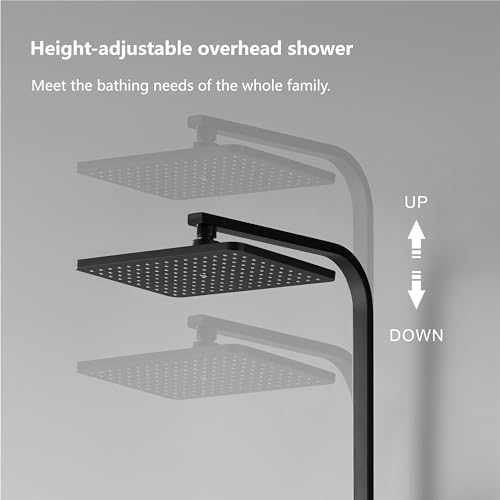 YOOZENA Black Thermostatic Shower Column, Bath Showers Column Height Adjustable with Tap, Shower Head with Hose, Square Rain Effect 29 x 19 cm