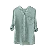 YANG-YI Clearance Women Cotton Solid Long Sleeve Shirt Casual Loose Blouse Button Down Tops (3XL, Green)
