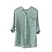 YANG-YI Clearance Women Cotton Solid Long Sleeve Shirt Casual Loose Blouse Button Down Tops (3XL, Green)