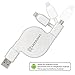 Lenmar 2 in 1 Retractable Charge and Sync Micro USB Cable and Lightning Adapter Tip - White