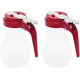 FUJIDENSO 2 Pack Syrup Dispenser 10oz 200ml Polyethylene Plastic Bottle with Red ABS Top No-Drip Pourers for Maple Syrup, Honey, Pancake Syrup, Sauces, Salad Dressings