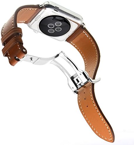 LuxuryJOY Apple Watch Leather Band Tour Deployment Genuine Cowhide Watchband Strap Bracelet Replacement Wrist Band Butterfly Clasp for apple watch series 1& 2 Edition Custom Version Brown 42mm