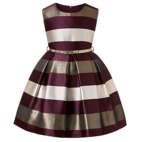 AYOMIS Litter Big Girl Dress Princess Gowns Party Wedding Dresses(Burgundy&Gold,4-5Y)