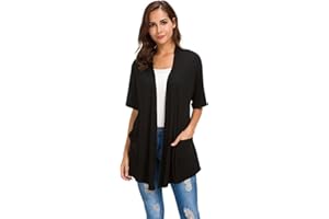 ADANIKI Womens Short Sleeve Open Front Lightweight Casual Comfy Long Line Drape Hem Soft Modal Cardigans Sweater