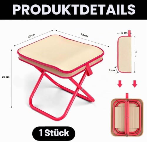 Camping Hocker,Klapphocker 28CM,Tragbarer Klapphocker,Mini Outdoor Camping Klappstühle mit Aufbewahrungsbeutel,für Camping Garten Reisen Angeln Grillen Strand Picknick (Rosa/1)
