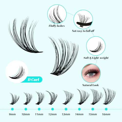 Lash Clusters Kit, 320PCS Natural & Wispy Lash Extensions 30D 40D, 9-16mm | 320PCS Natural & Wispy Lash Clusters, 9-16mm mixed lengths for soft and fluffy lash styles.